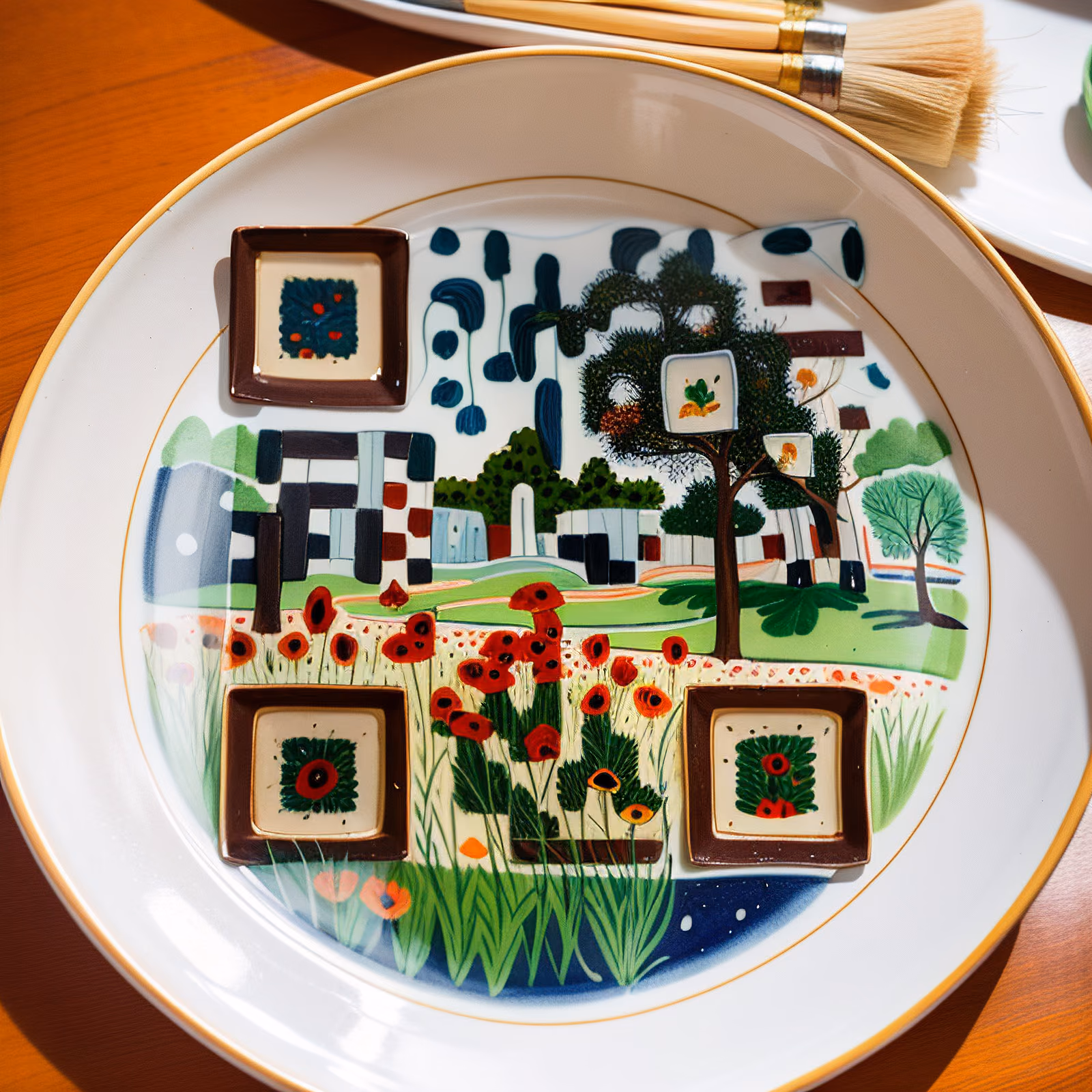 Poppy Garden Ceramic Plate QR Code Art — image 1