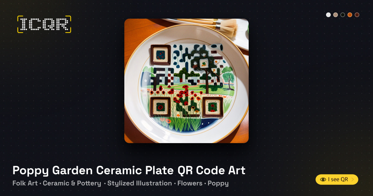 Poppy Garden Ceramic Plate QR Code Art • ICQR