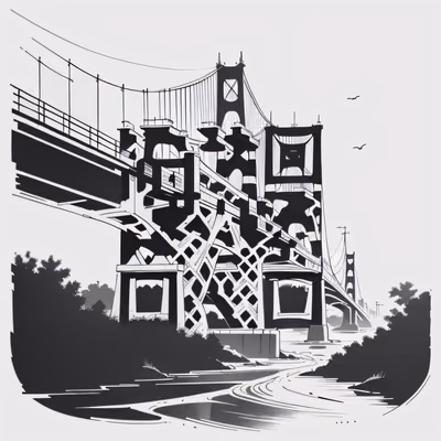 Suspension Bridge Ink Drawing QR Code Art — image 1