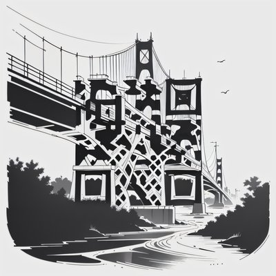 Suspension Bridge Ink Drawing QR Code Art