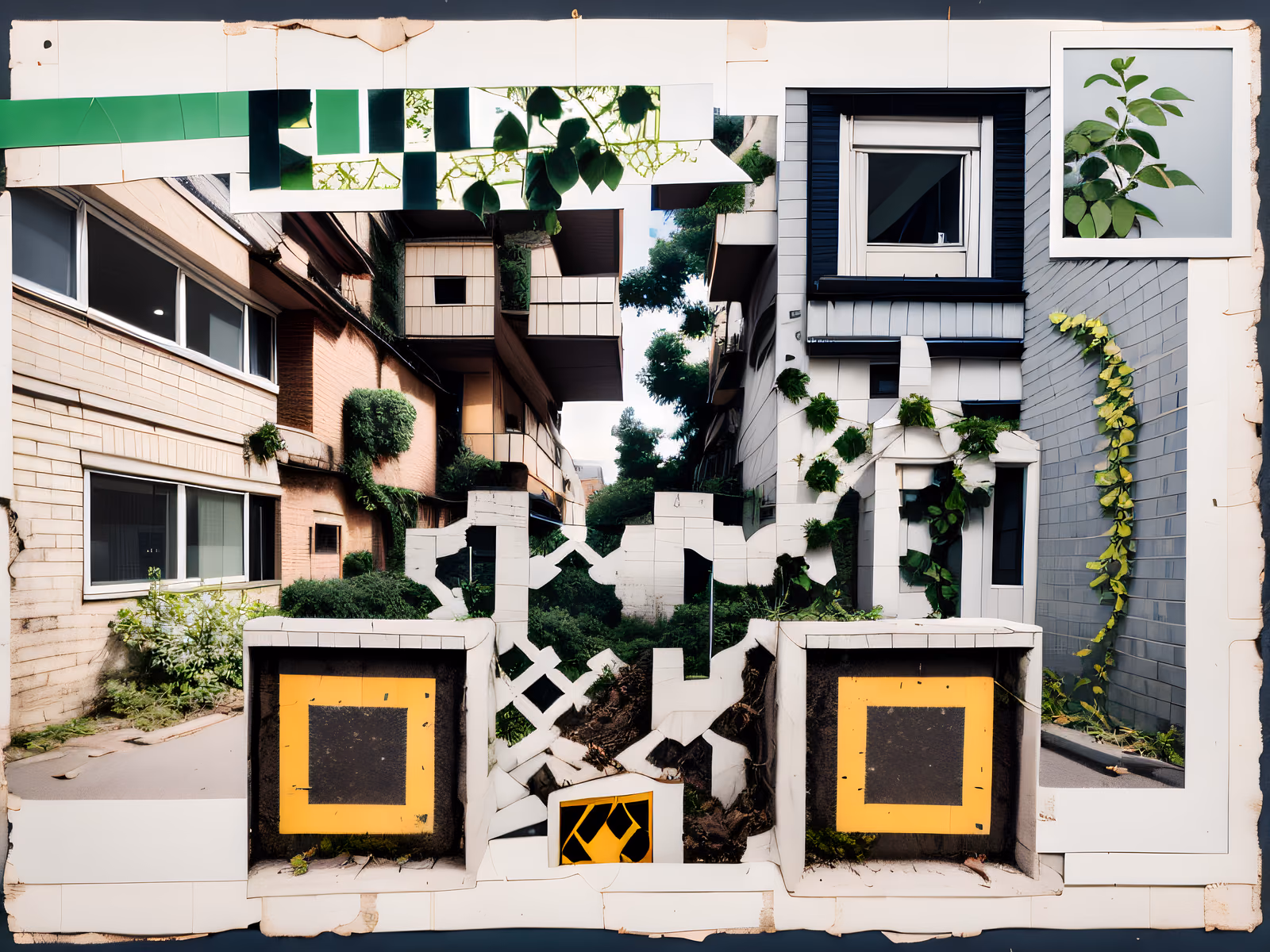 Urban Ivy Building Paper Collage QR Code Art — image 1