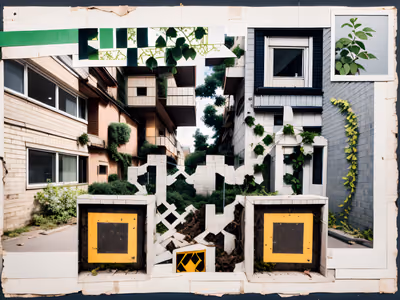 Urban Ivy Building Paper Collage QR Code Art — image 1