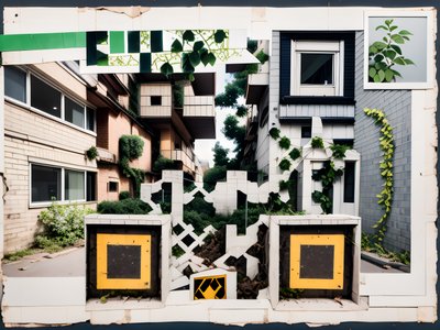 Urban Ivy Building Paper Collage QR Code Art