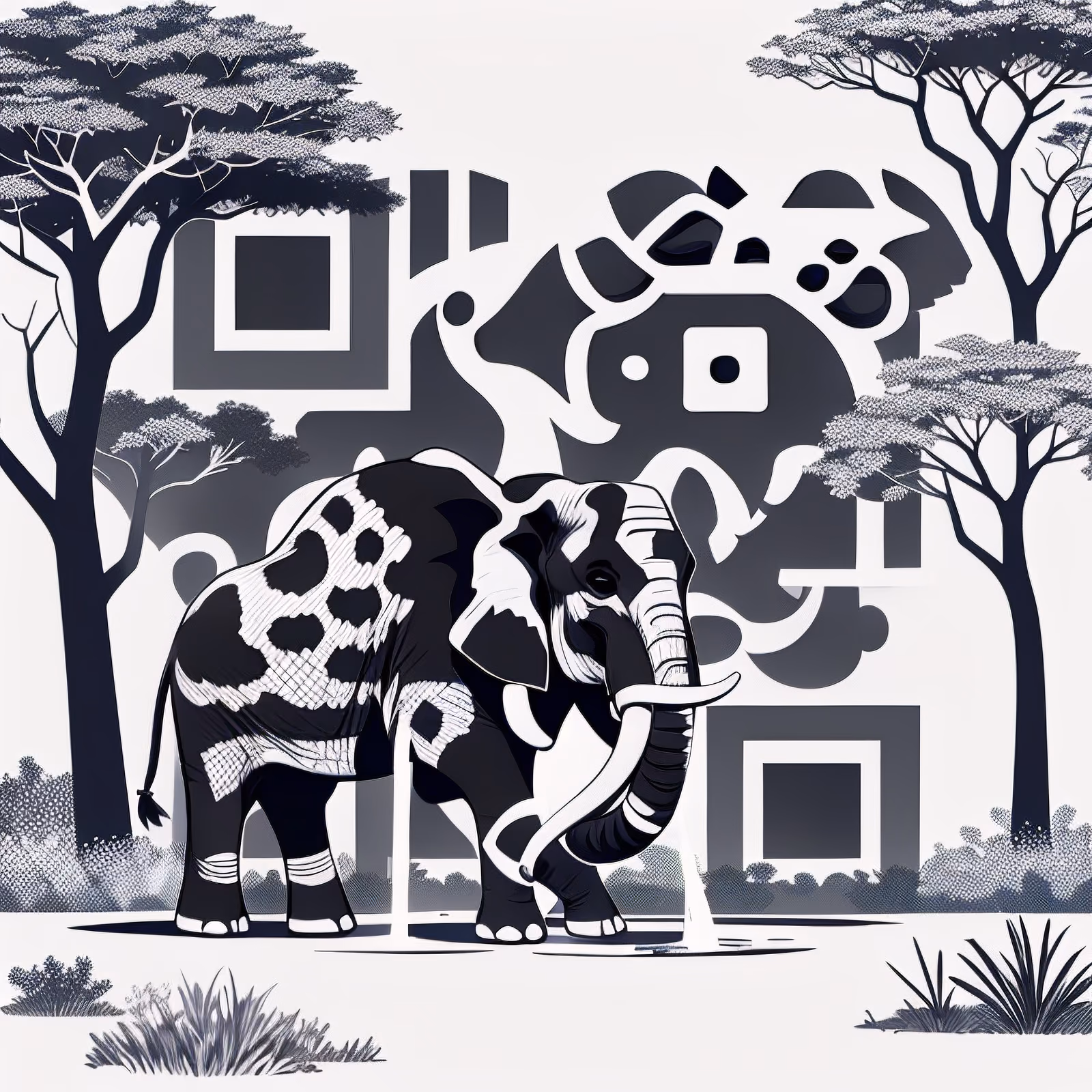 Savannah Elephant Vector QR Code Art — image 1