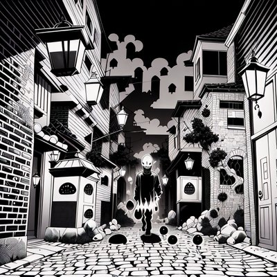 Zombie Alley Ink Drawing QR Code for Posters