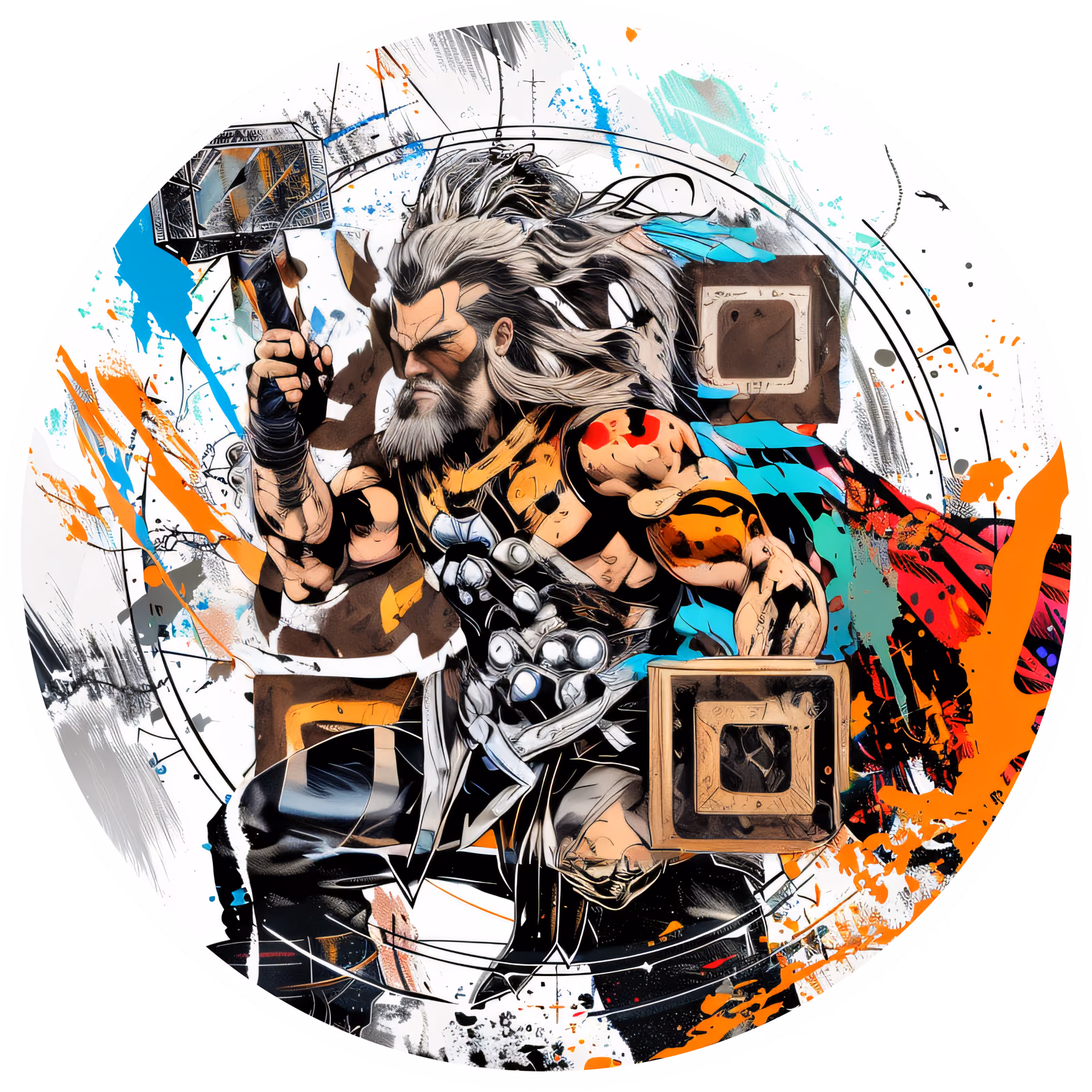 QR-код с северным богом грома в стиле комикса с брызгами для стикеров — изображение 1