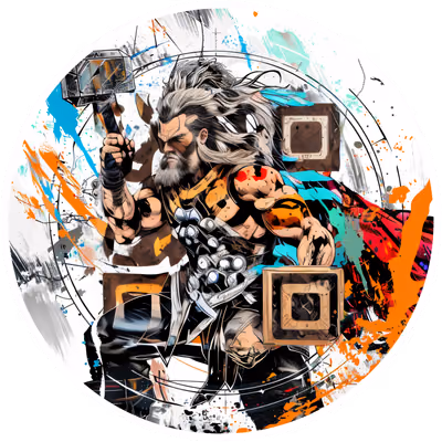 QR-код с северным богом грома в стиле комикса с брызгами для стикеров — изображение 1