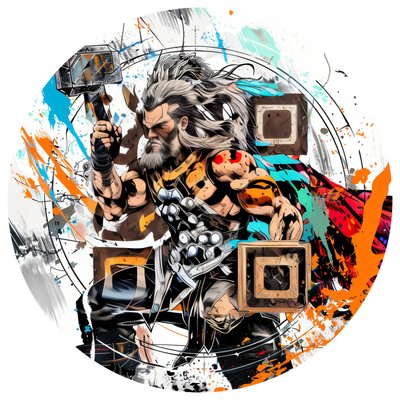 Norse Thunder God Comic Splatter QR Code for Stickers