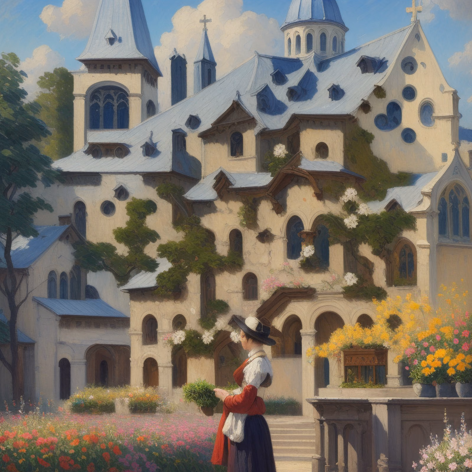 Church Garden Impressionist Painting QR Code Art — image 1