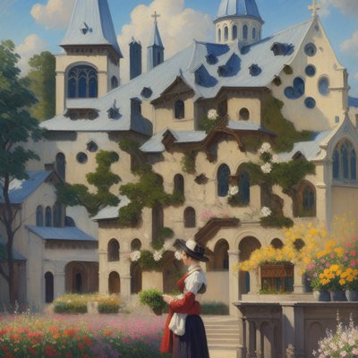 Church Garden Impressionist Painting QR Code Art