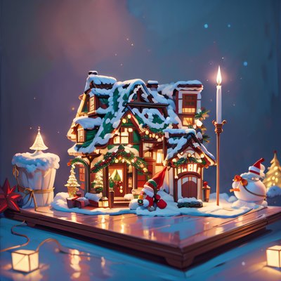 Snowy Christmas Cottage 3D QR Code for Greeting Cards