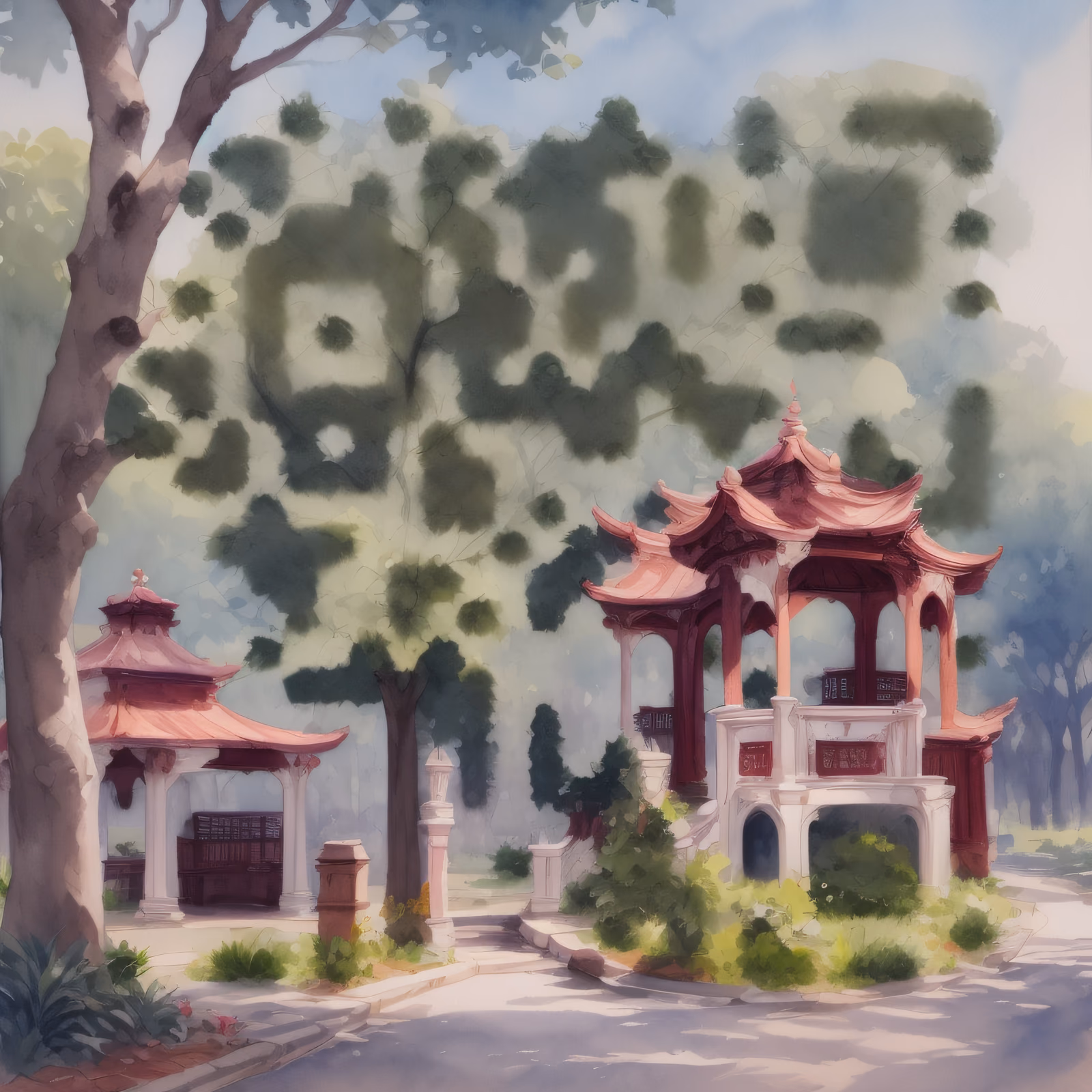 Park Gazebo Watercolor QR Code Art — image 1