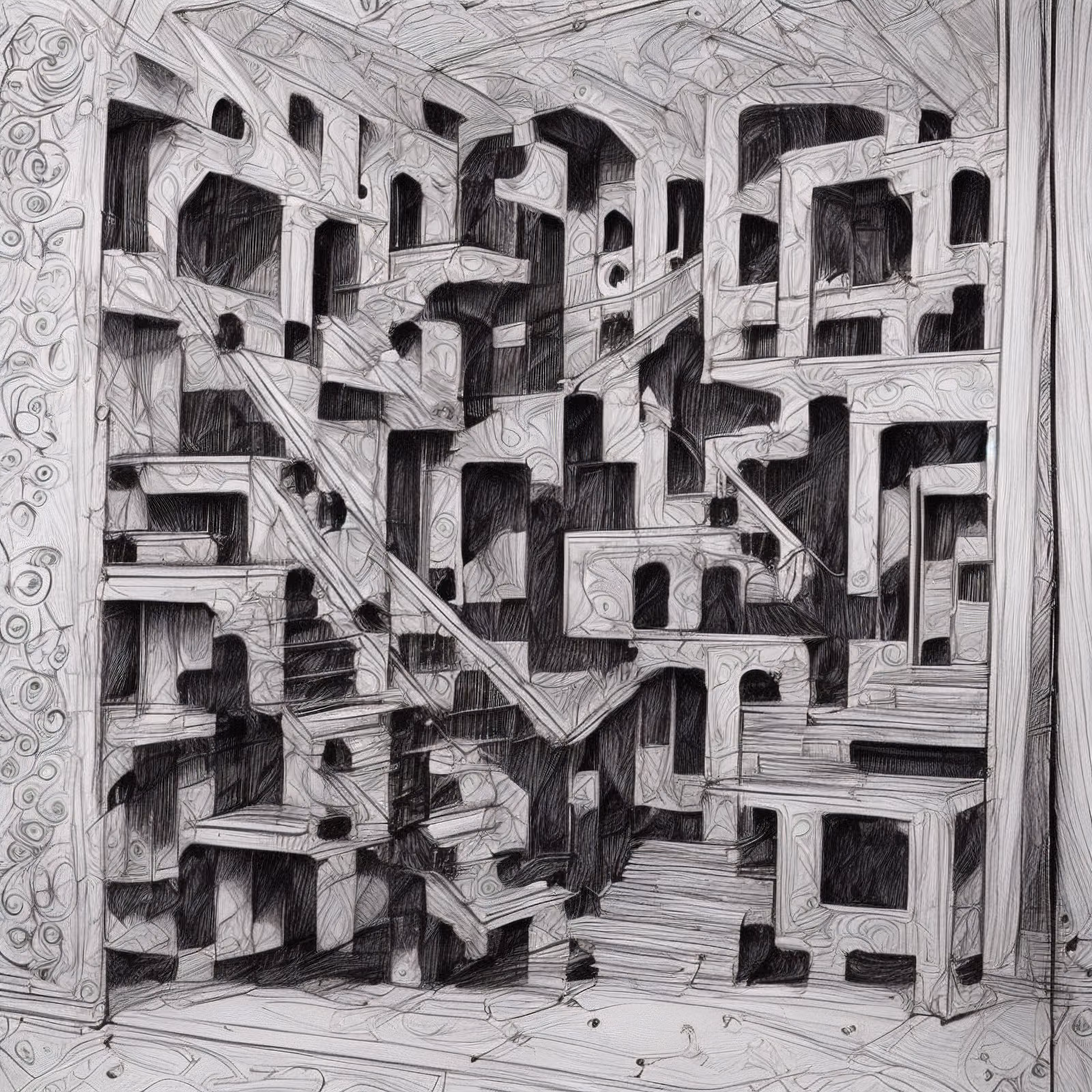 Labyrinth Staircase Pencil Zentangle QR Code Art — image 1