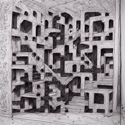 Labyrinth Staircase Pencil Zentangle QR Code Art — image 1