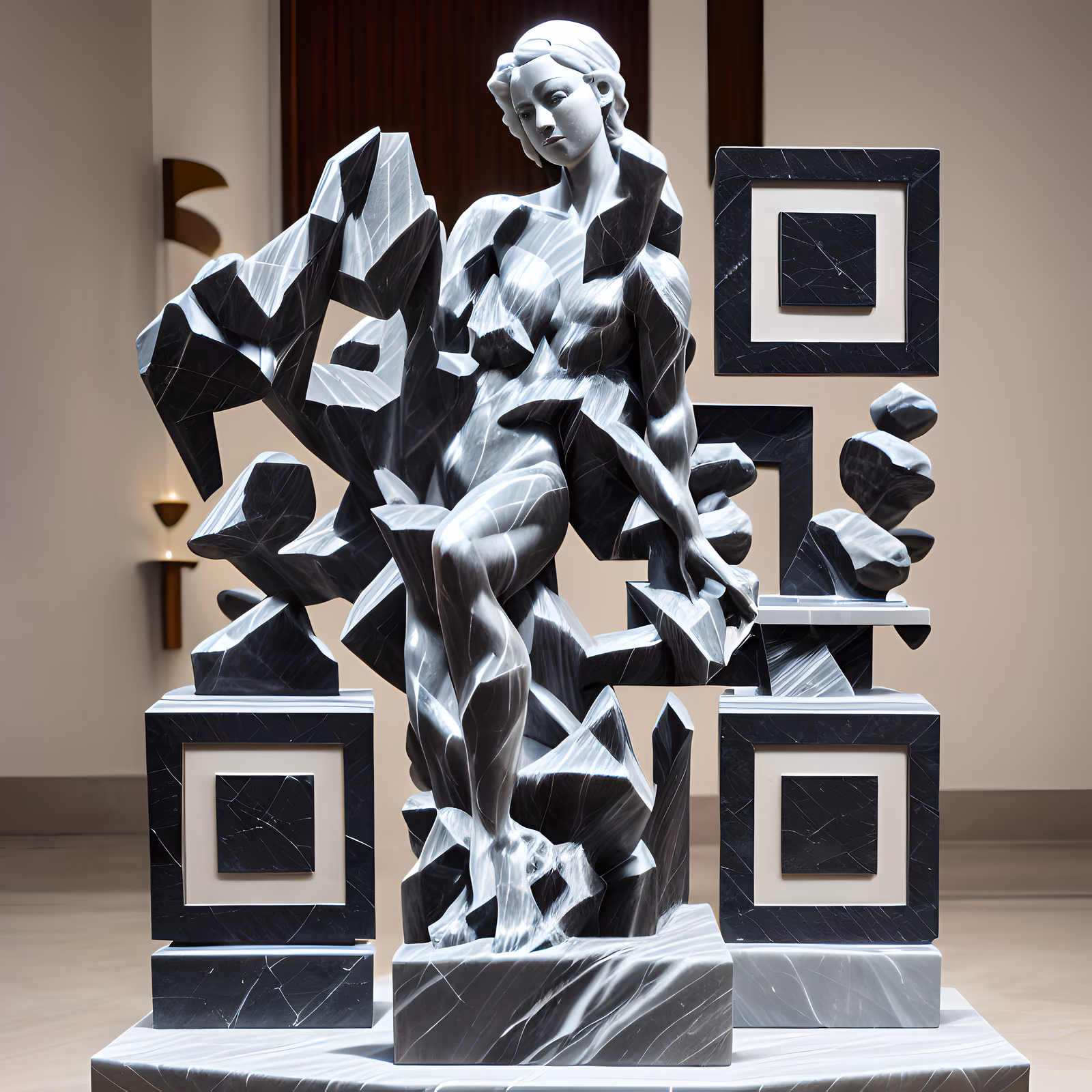 Black Marble Woman Sculpture QR Code Art — image 1