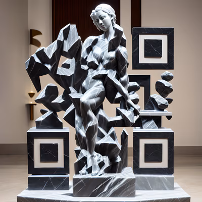 Black Marble Woman Sculpture QR Code Art — image 1