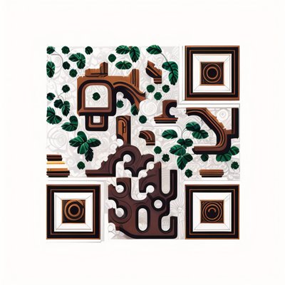 QR-код с руинами в джунглях и лианами, векторный, для постеров