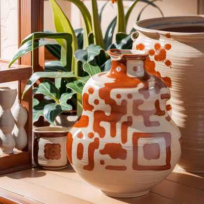 Terracotta Gourd Vase Pottery QR Code Art — image 1
