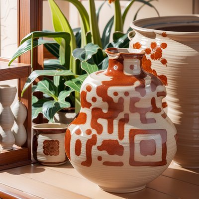 Terracotta Gourd Vase Pottery QR Code Art
