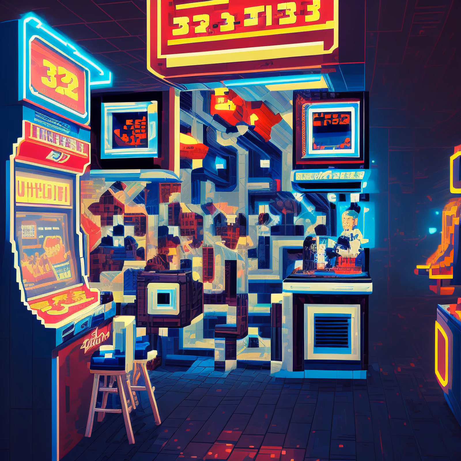 Neon Arcade Cafe Pixel Art QR Code for Posters — image 1