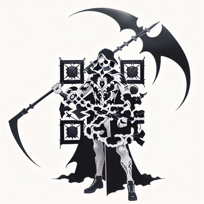Grim Reaper Scythe Tattoo Skeleton QR Code for Temporary Tattoos