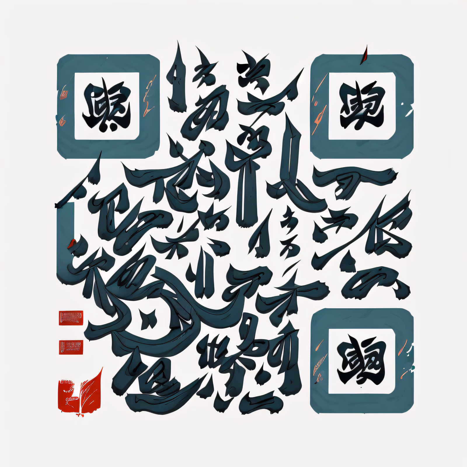 青绿色水墨书法二维码艺术 — 图片 1