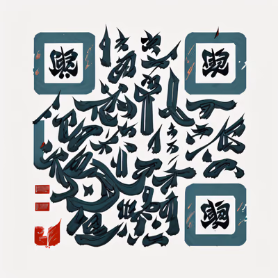 青绿色水墨书法二维码艺术 — 图片 1