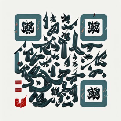 Teal Ink Brush Calligraphy QR Code Art