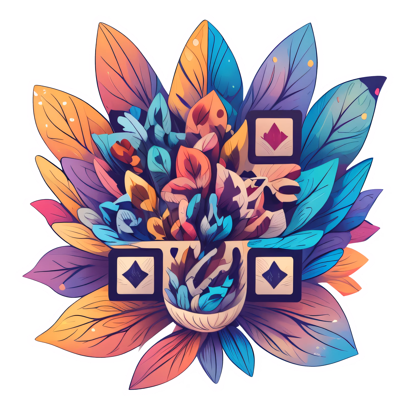 Colorful Leaf Bouquet Vector QR Code for Stickers — image 1