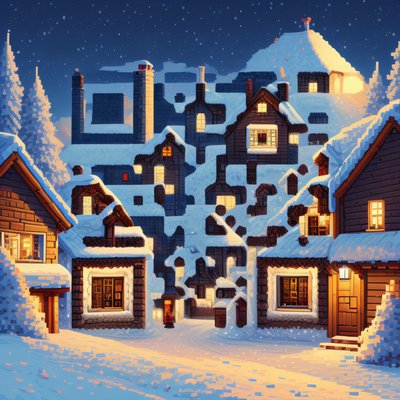 像素艺术雪村二维码艺术,适用于海报