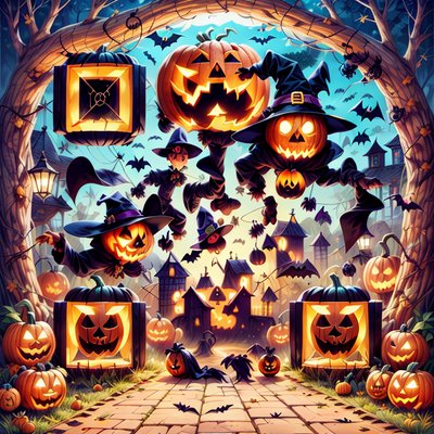 Halloween Pumpkin Scarecrows Cartoon QR Code for Posters