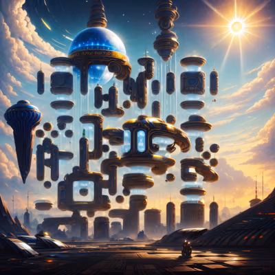 Floating Futuristic City Concept Art QR Code for Posters — image 1