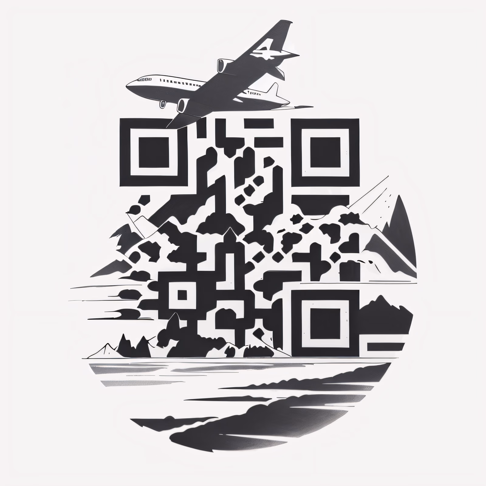 Airplane Over Island Tattoo QR Code for Temporary Tattoos — image 1