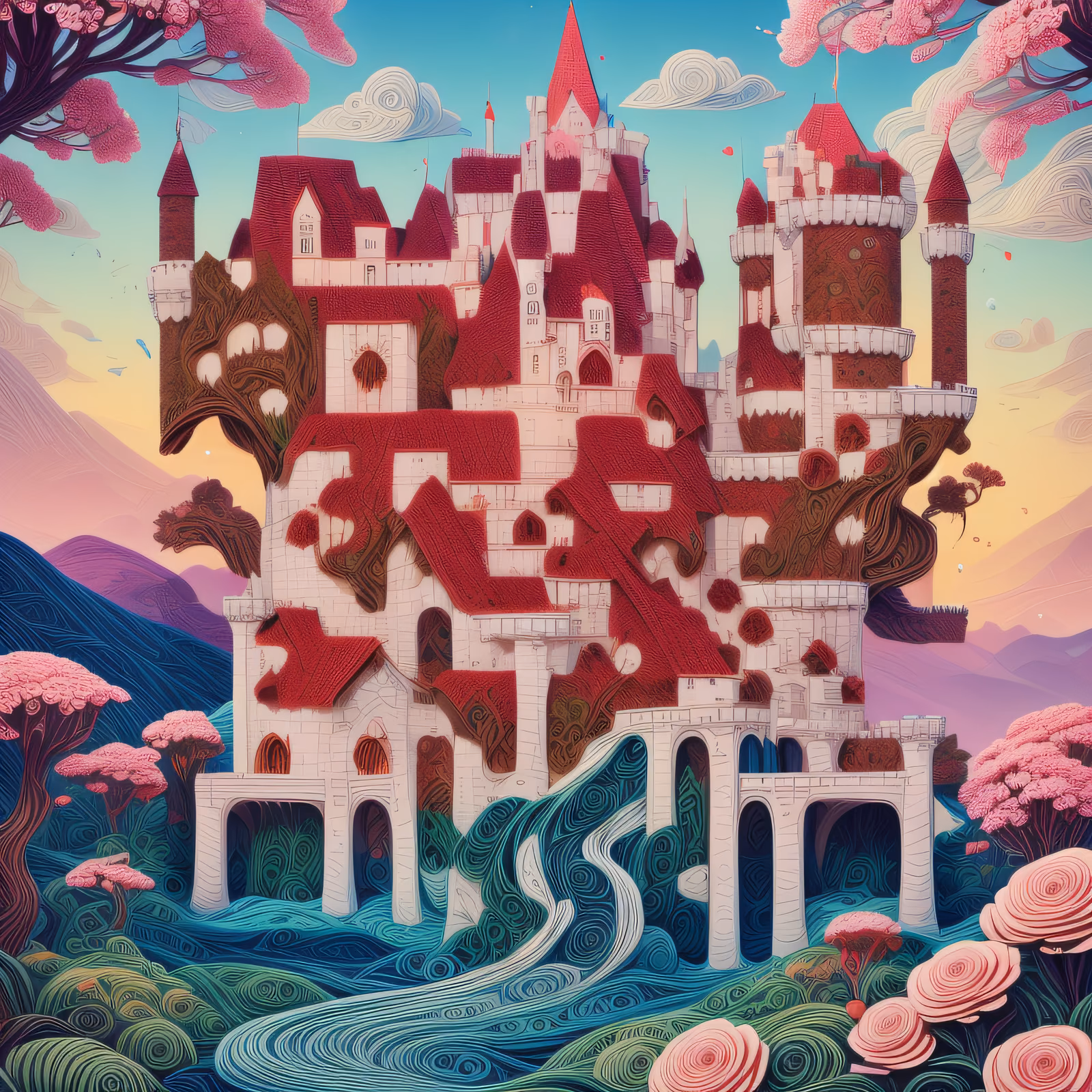 Quilled Castle in Mountains Storybook QR Code Art — image 1
