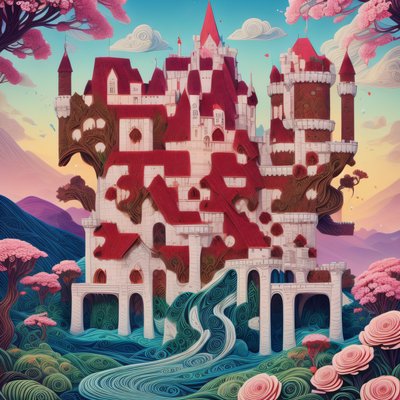 Quilled Castle in Mountains Storybook QR Code Art