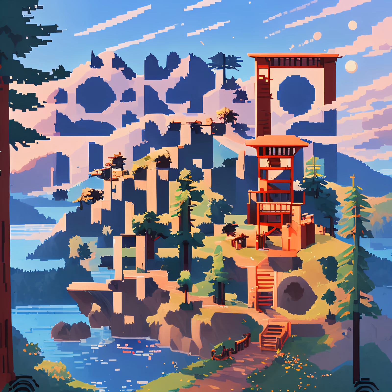 Red Tower Pixel Art QR Code for Posters — image 1
