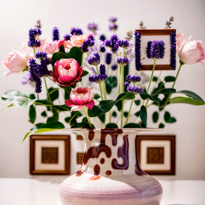 Lavender and Peony Vase Photo QR Code Art — image 1
