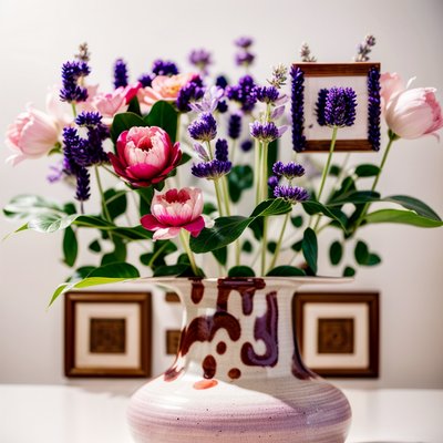 Lavender and Peony Vase Photo QR Code Art