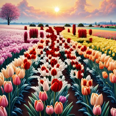 Sunset Tulip Field Digital Painting QR Code Art