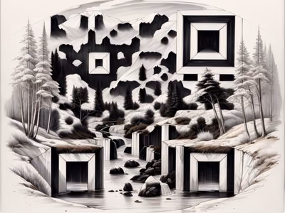Mountain Stream Ink Sketch QR Code Art — image 1
