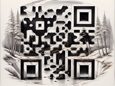 Горный ручей, эскиз тушью: QR-код