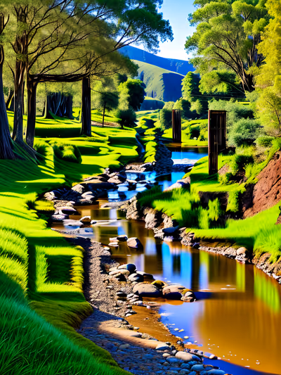 Grassy Valley River Landscape Tree QR Code Art — image 1