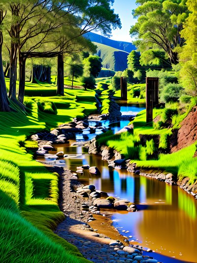 Grassy Valley River Landscape Tree QR Code Art