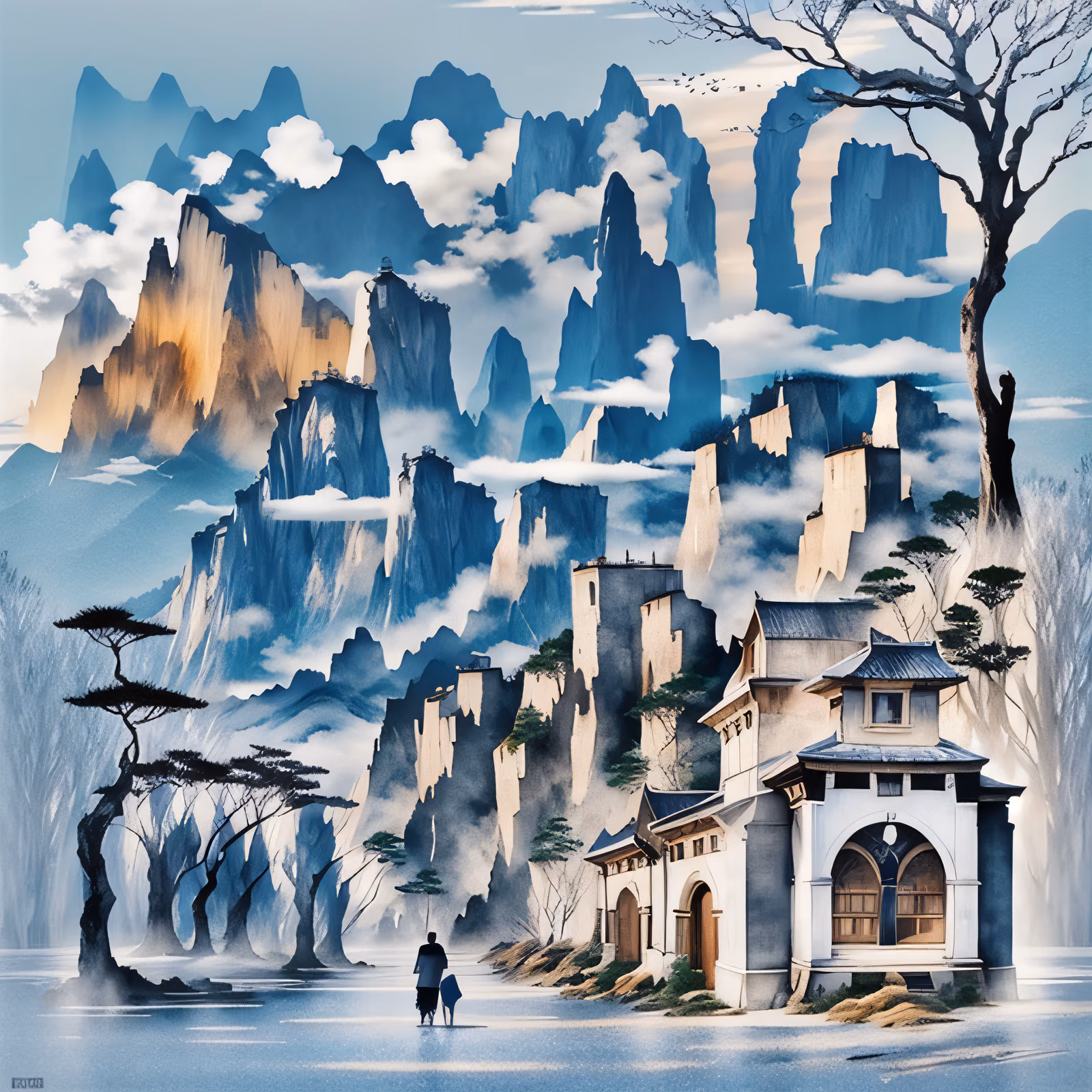 Misty Ink Wash Mountains QR Code Art — image 1