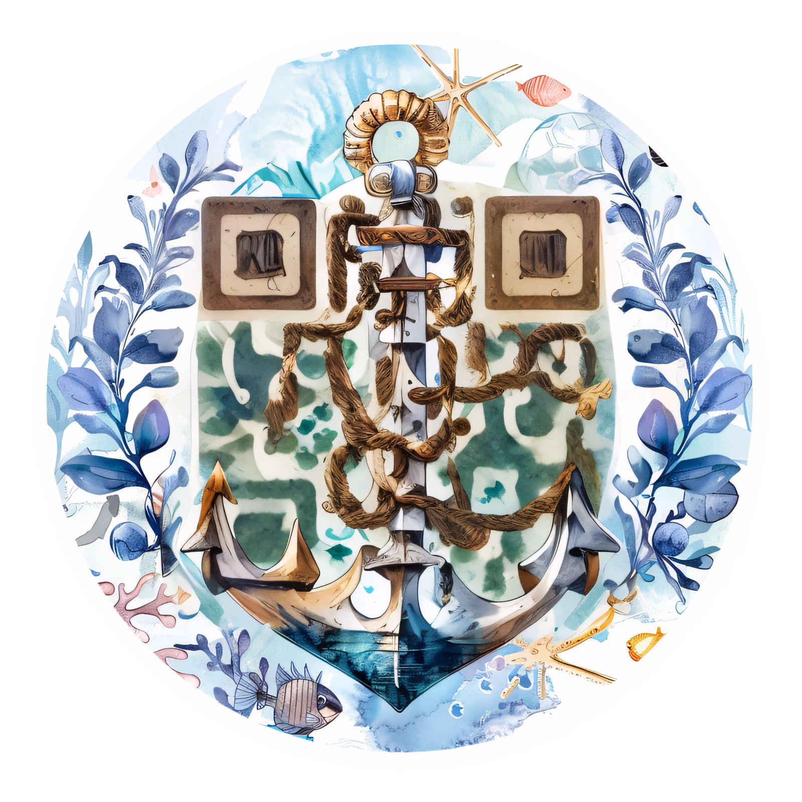 Nautical Anchor Watercolor QR Code for Stickers — image 1