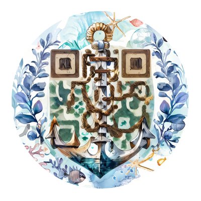 Nautical Anchor Watercolor QR Code for Stickers