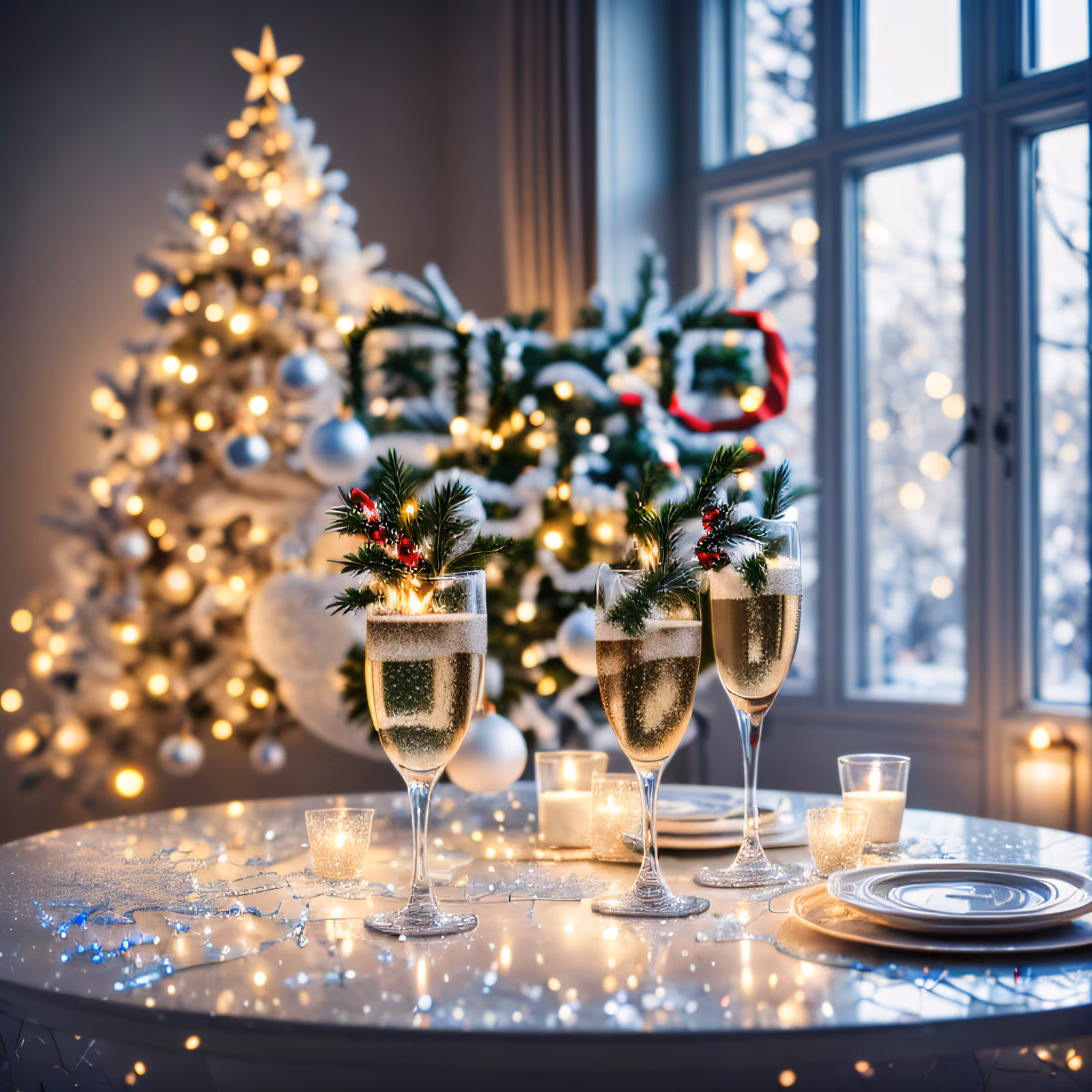Champagne Flutes Christmas Table QR Code for Greeting Cards — image 1