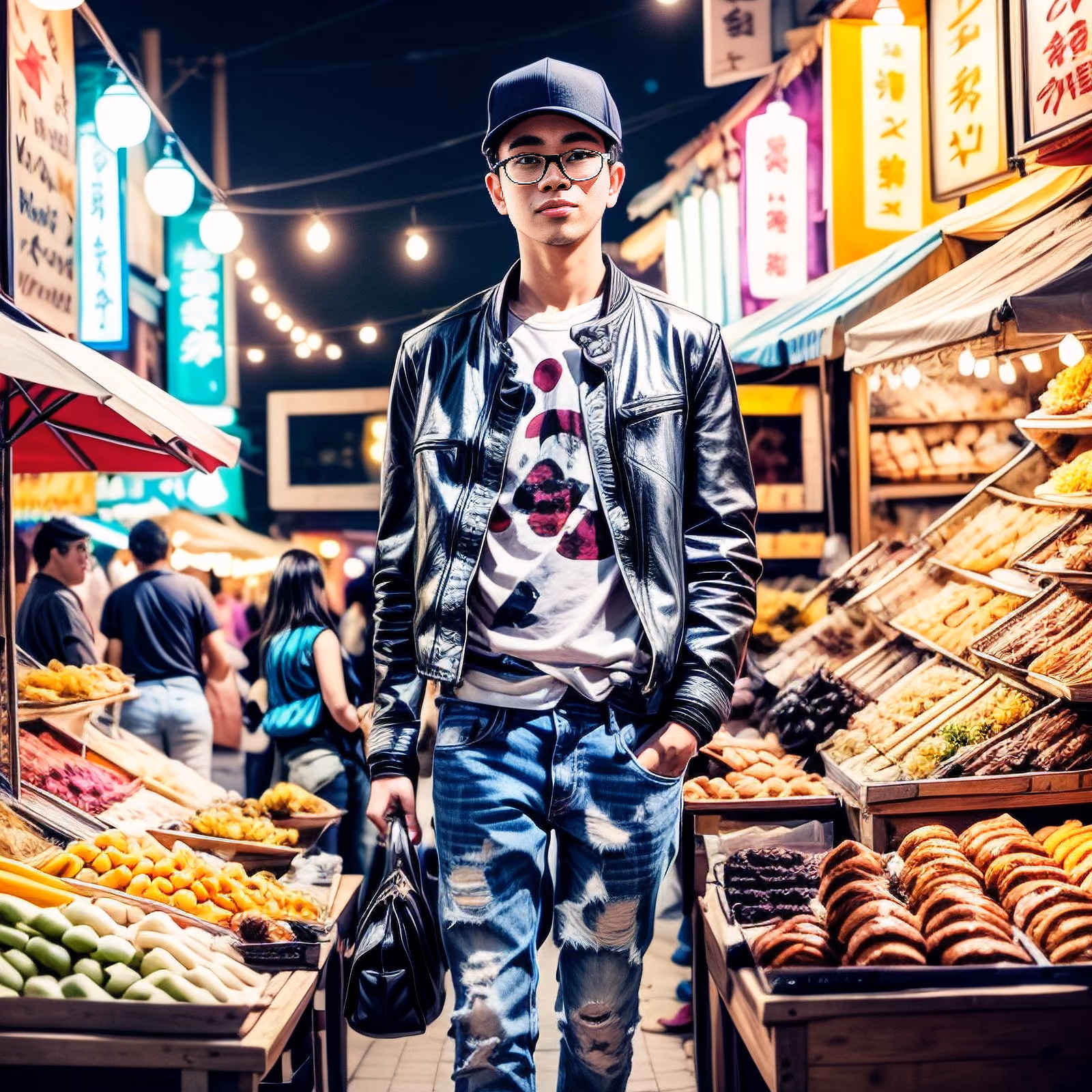 Man at Night Market Photorealistic QR Code for Posters — image 1