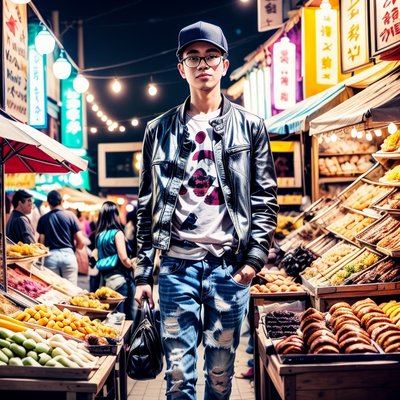 Man at Night Market Photorealistic QR Code for Posters
