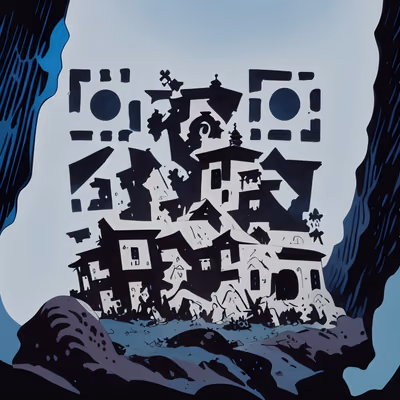 Ruined Hilltop Village Comic Ink QR Code for Book Covers — image 1